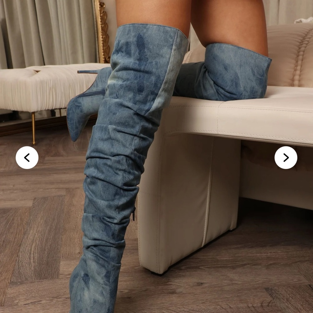 Silver Mini Skirt and Blue Boots